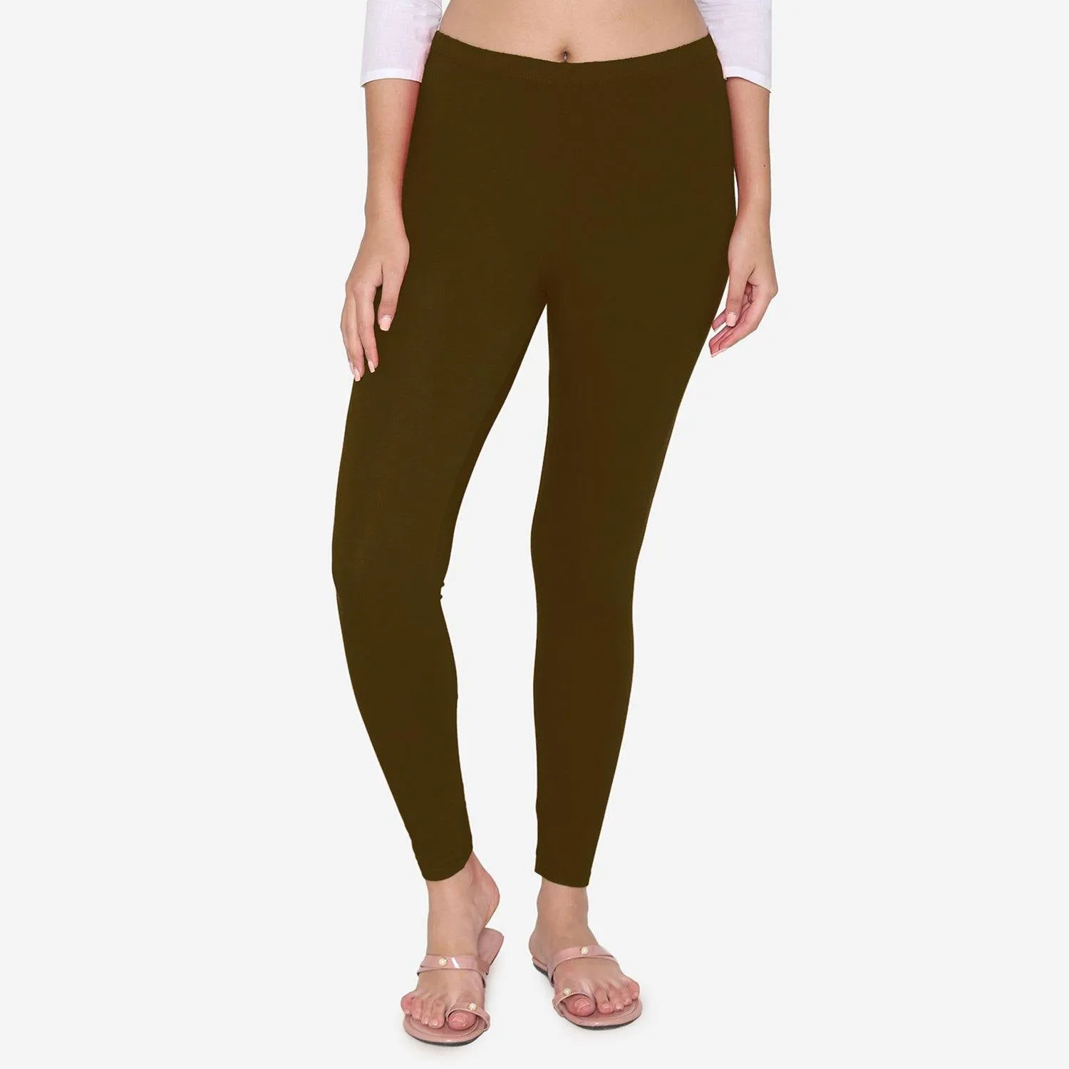 Women's Cotton Ankle leggings (Free Size) - Dark Chocolate