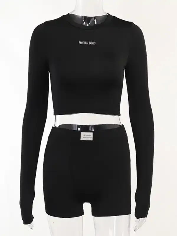 Women’s knitted round neck long sleeve   shorts two-piece sets