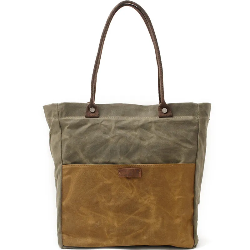 Women's Waxed Canvas Tote Bag Water-Repellent Shoulder Handbag