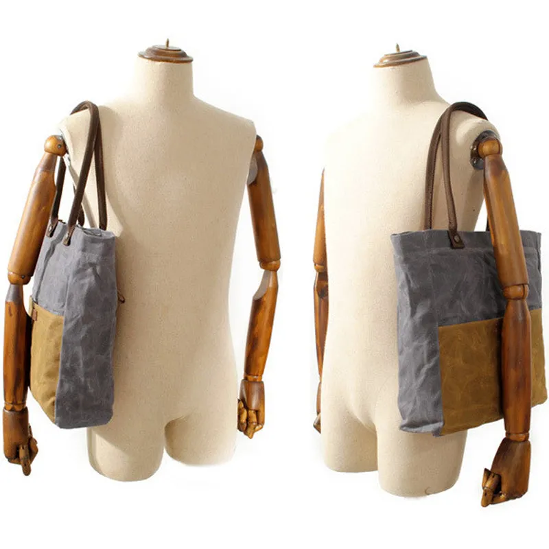 Women's Waxed Canvas Tote Bag Water-Repellent Shoulder Handbag