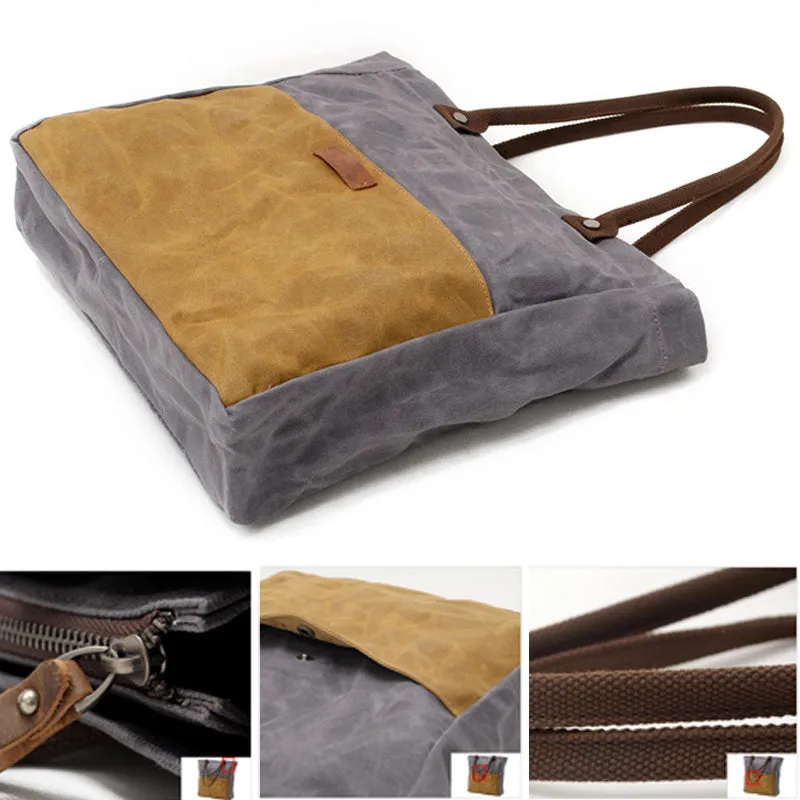 Women's Waxed Canvas Tote Bag Water-Repellent Shoulder Handbag