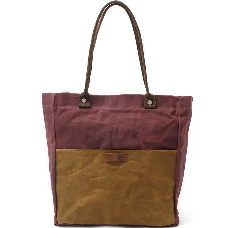 Women's Waxed Canvas Tote Bag Water-Repellent Shoulder Handbag