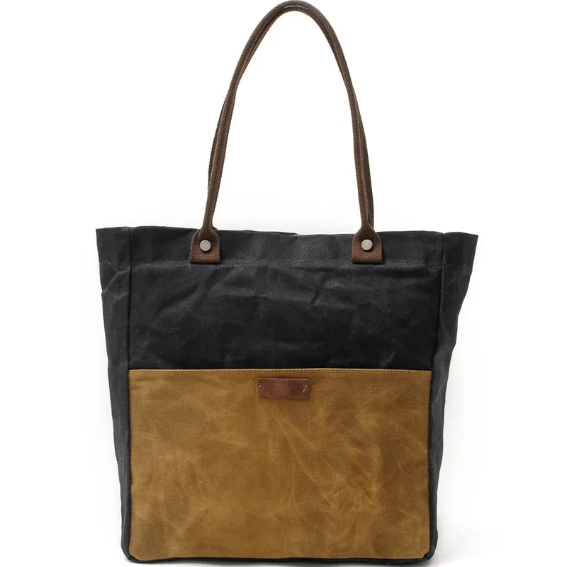 Women's Waxed Canvas Tote Bag Water-Repellent Shoulder Handbag
